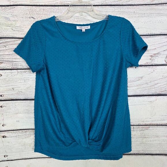 Rose + Olive S Teal Swiss Dot Twist Front Top - Picture 1 of 7